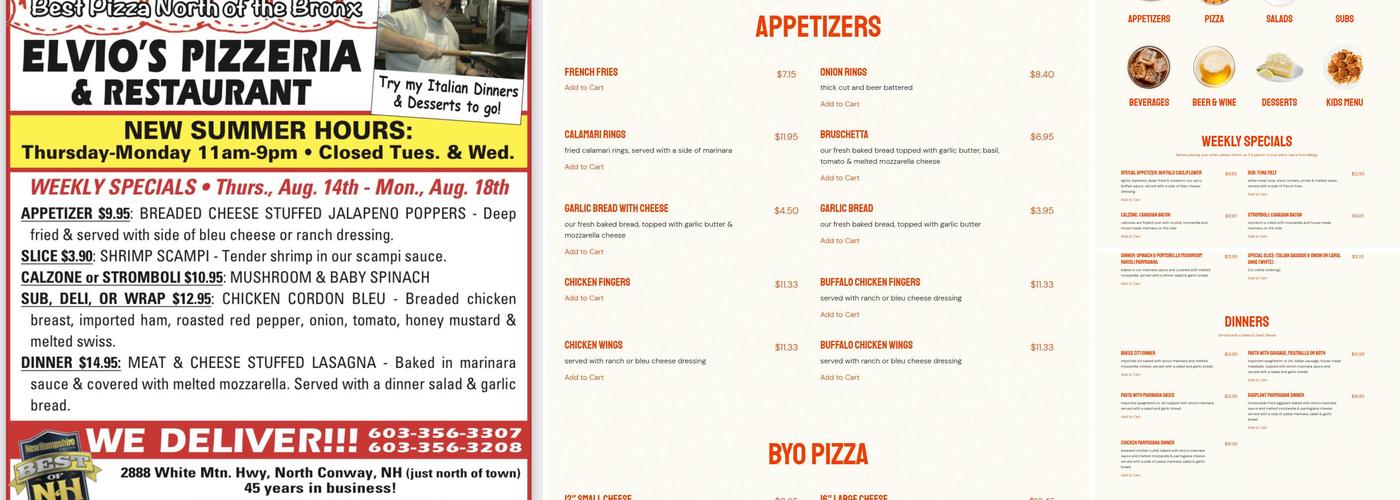 Elvio's Pizzeria & Restaurant Menu