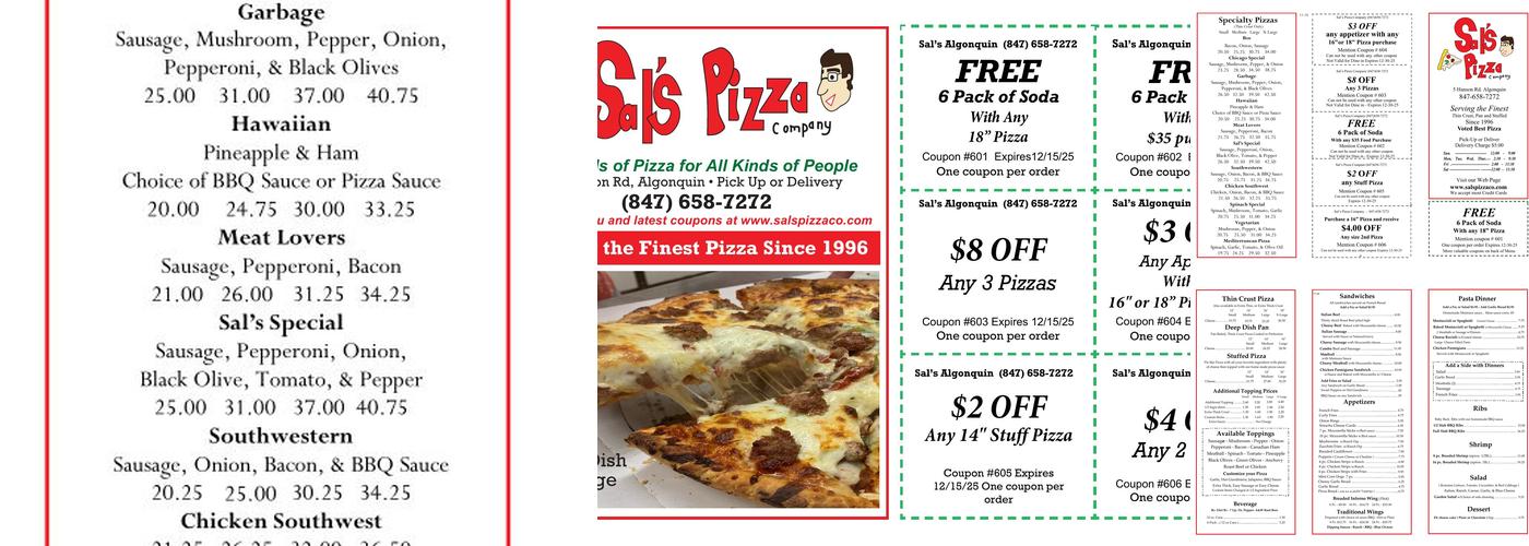 Sal's Pizza Company Menu