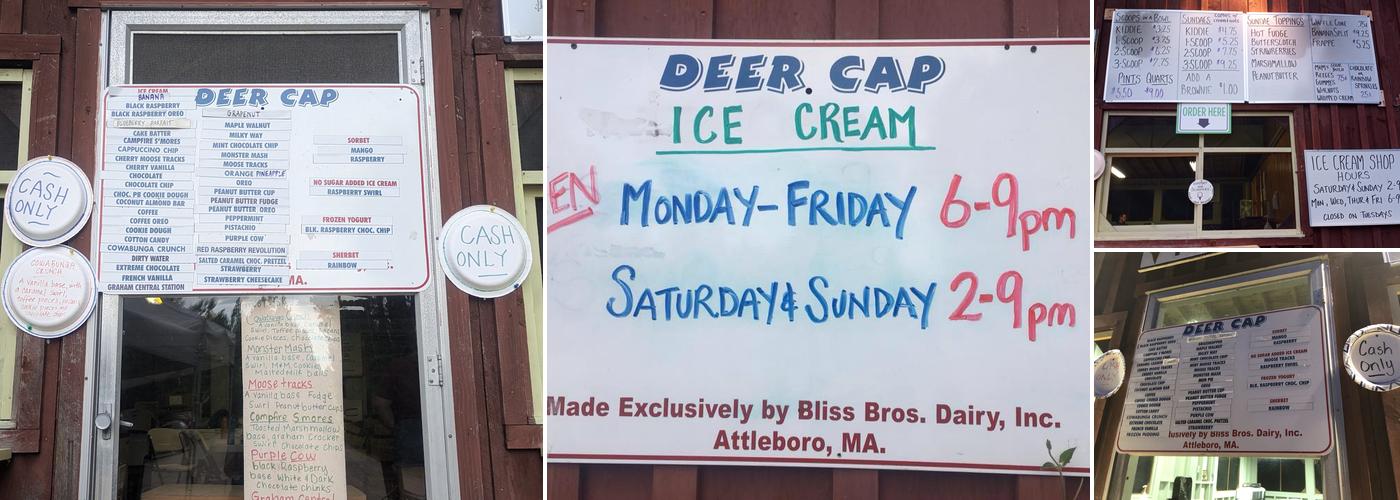 Deer Cap Ice Cream Menu