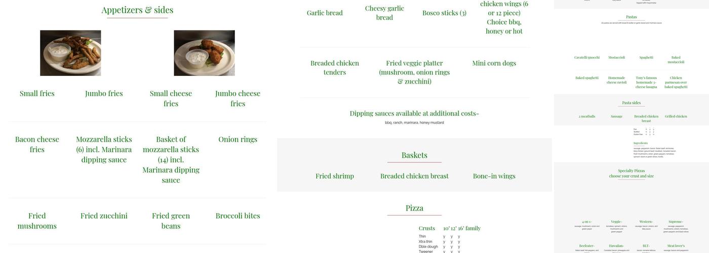 Tony V's Pizzeria and Bar Menu