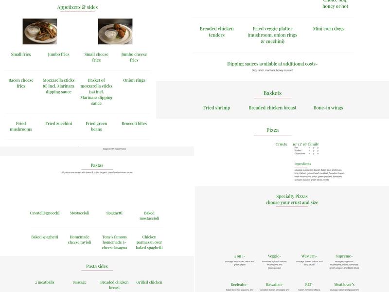 Tony V's Pizzeria and Bar Menu