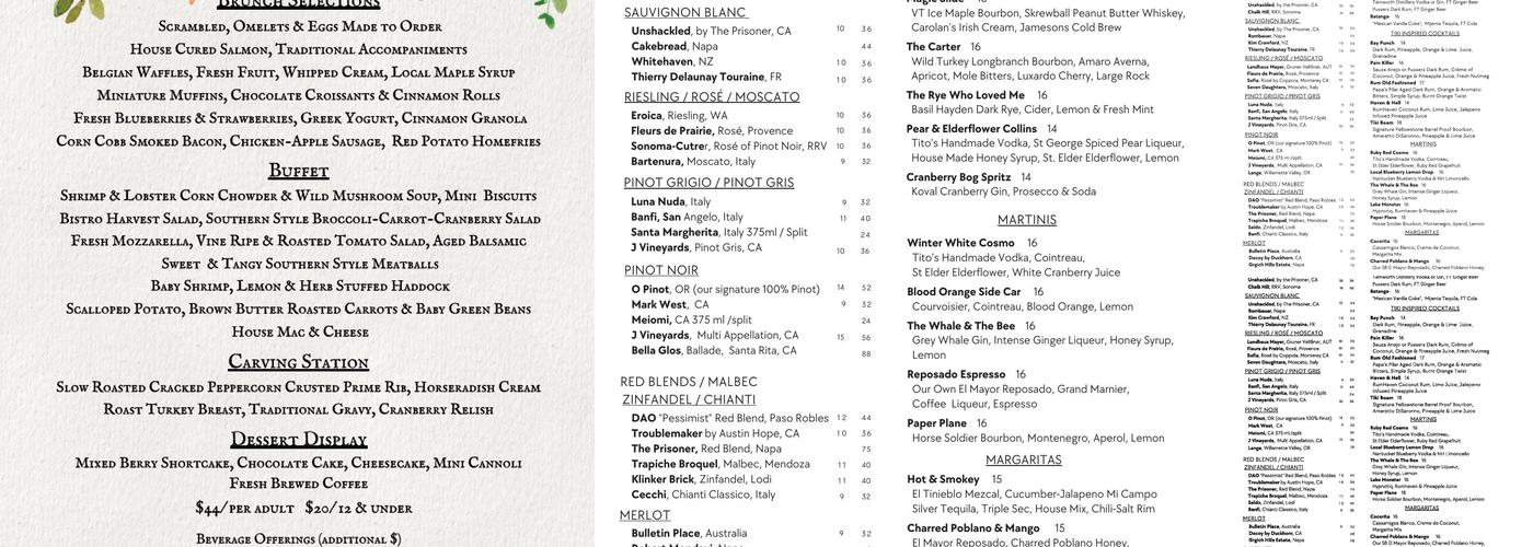 O Bistro at The Inn On Main Menu