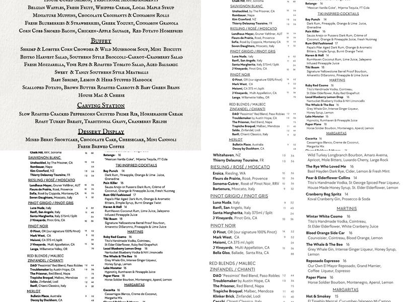 O Bistro at The Inn On Main Menu