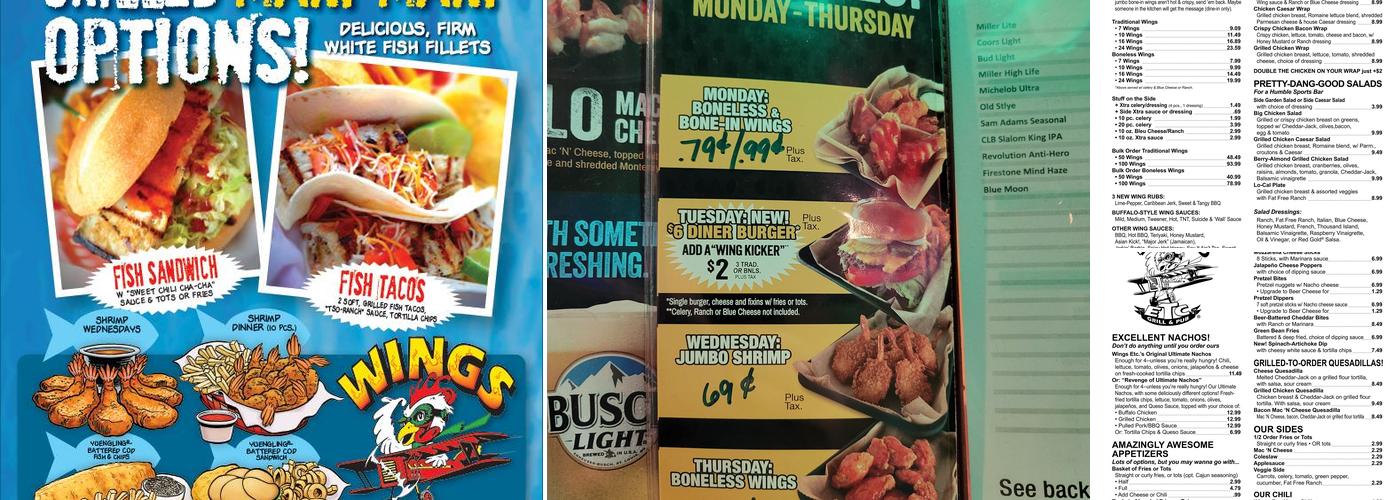 Wings Etc. Menu