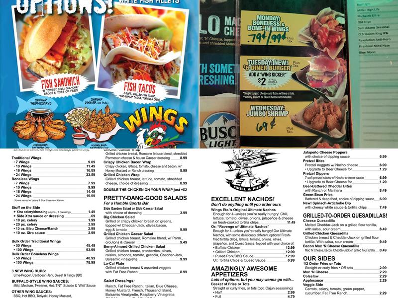 Wings Etc. Menu