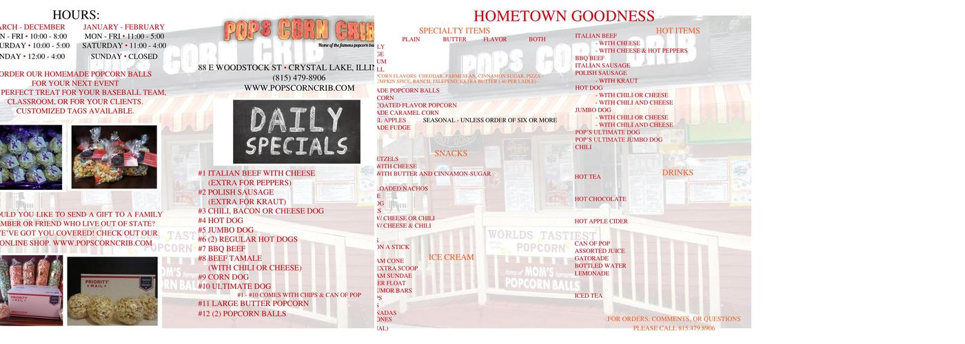 Pop's Corn Crib Menu