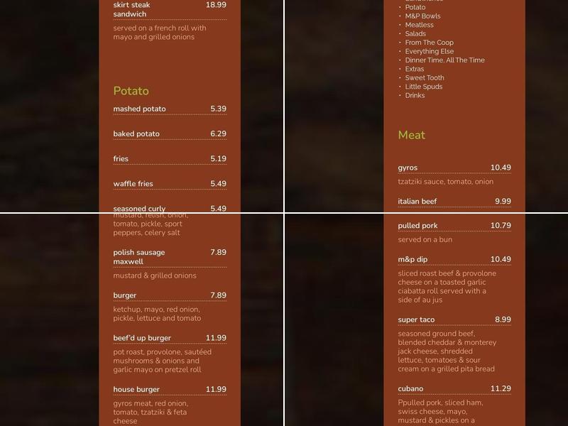 Meat & Potato Eatery-McHenry Menu