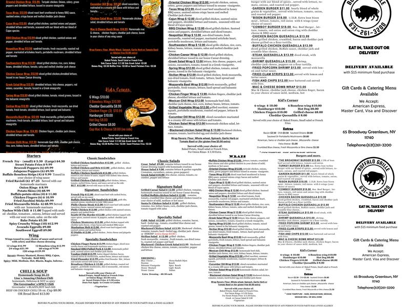 Lisa's Buffalo Grille Menu