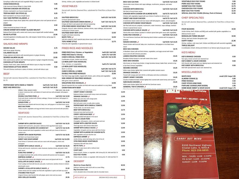 Chen Chinese Cuisine Menu