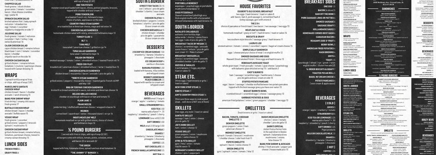 Tony's Cafe Menu