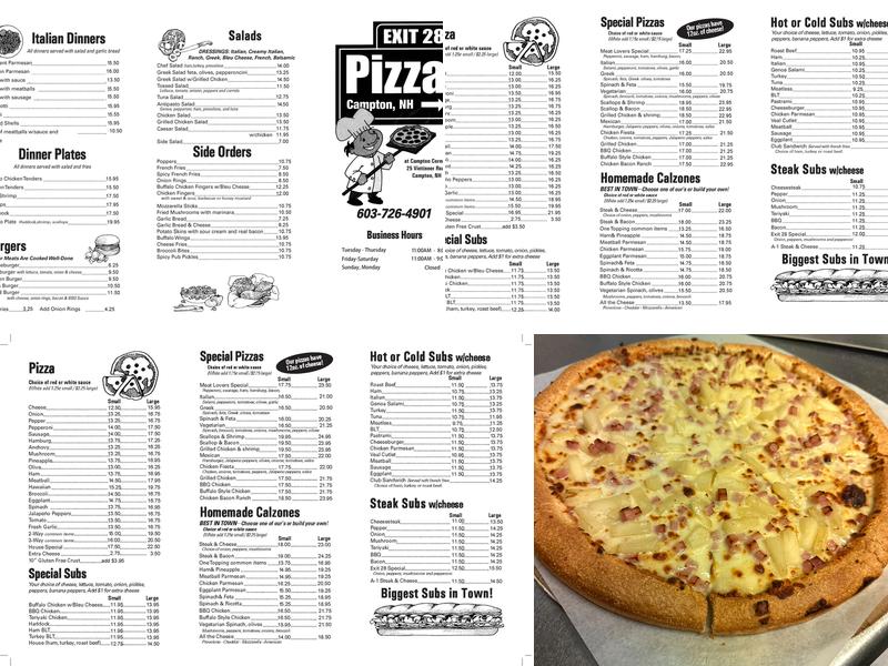 Exit 28 Pizza Menu