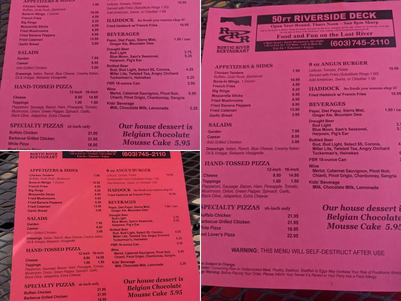 Rustic River Restaurant Menu