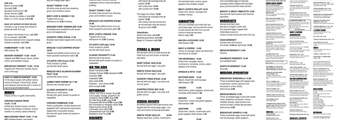 Andy's Restaurant Menu