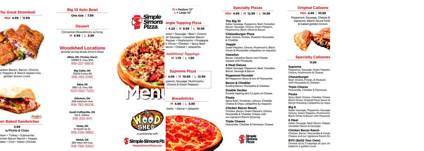 Simple Simon's Pizza Menu