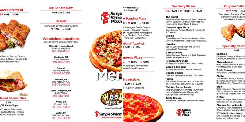 Simple Simon's Pizza Menu