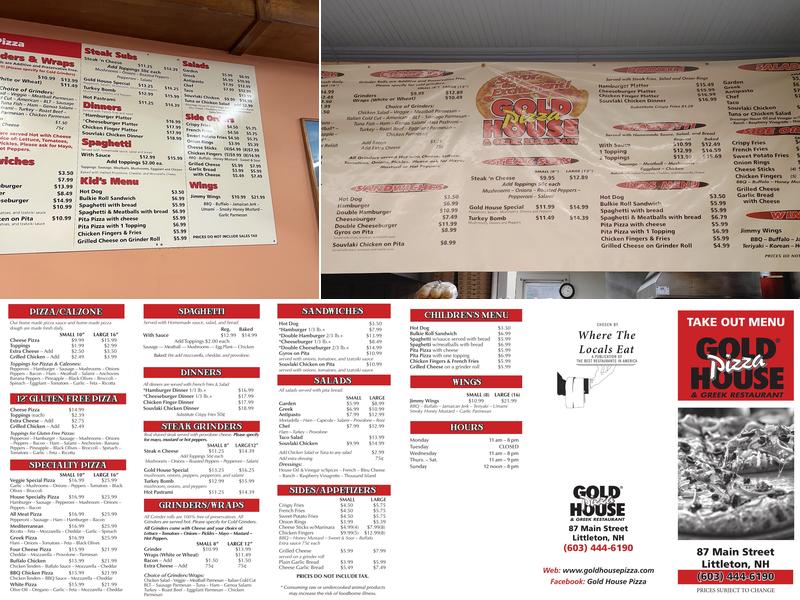 Gold House Pizza Menu