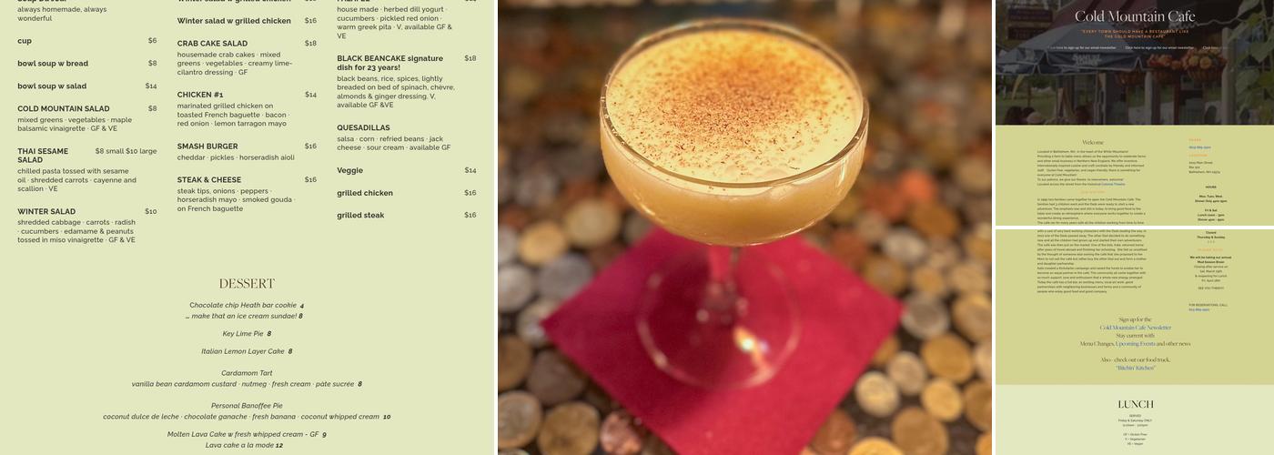 Cold Mountain Cafe Menu