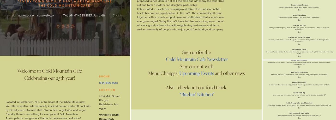 Cold Mountain Cafe Menu