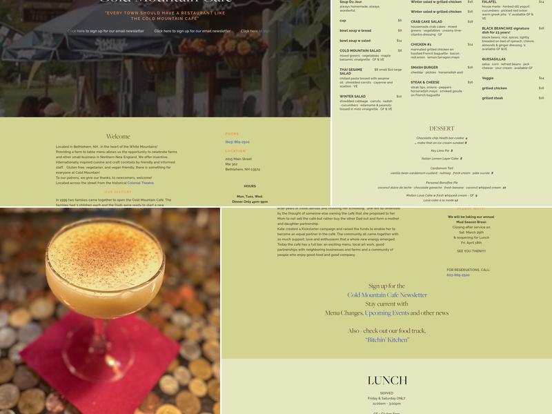 Cold Mountain Cafe Menu