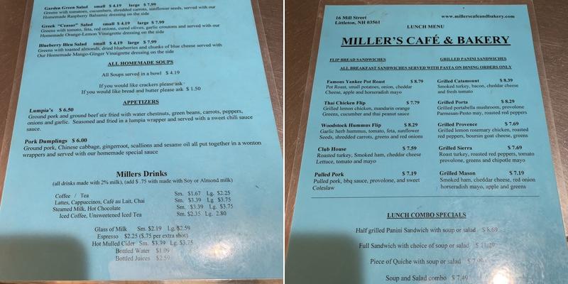 Miller's Cafe & Bakery Menu