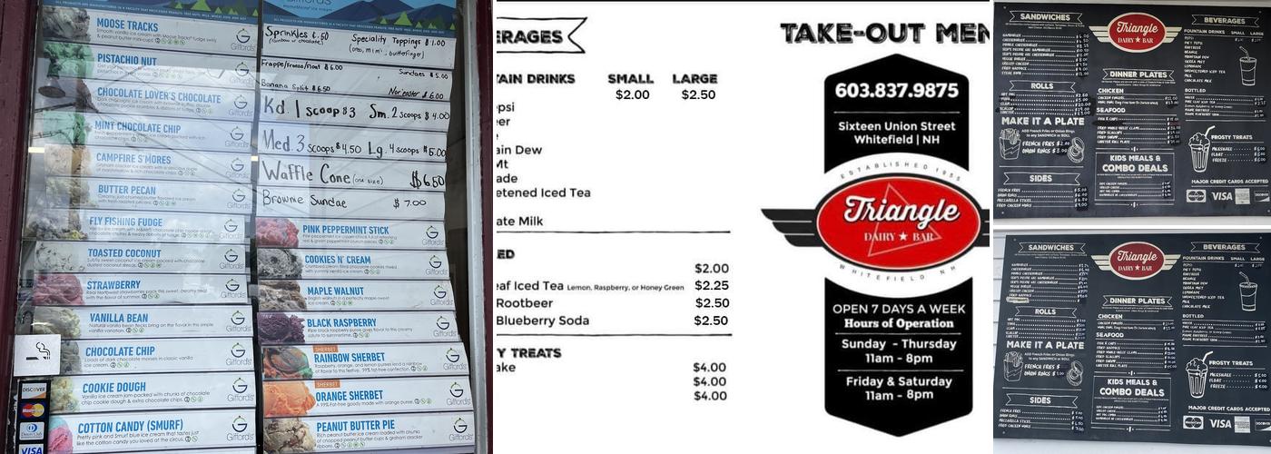 Triangle Dairy Bar Menu