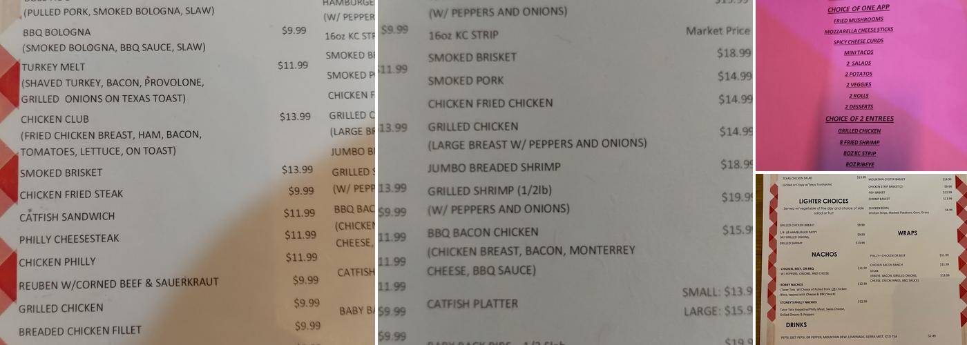 Stoney's Grub and Pub Menu