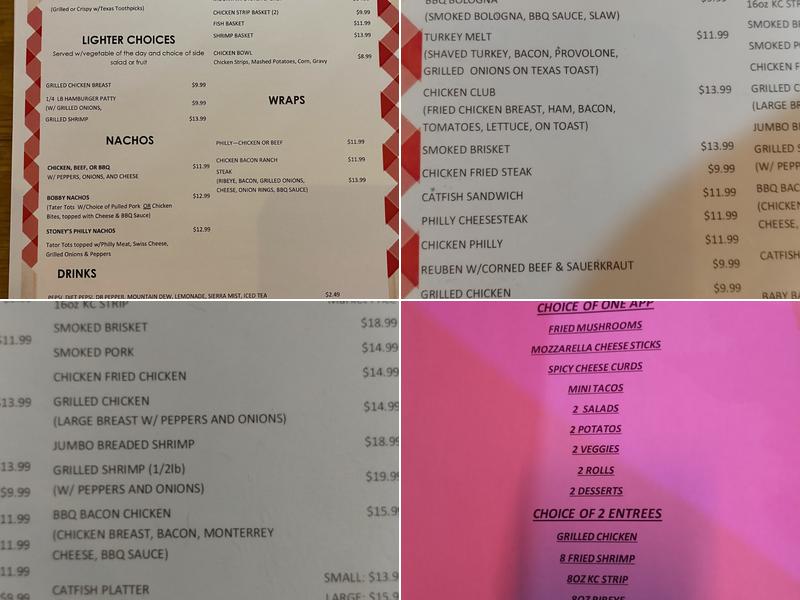 Stoney's Grub and Pub Menu