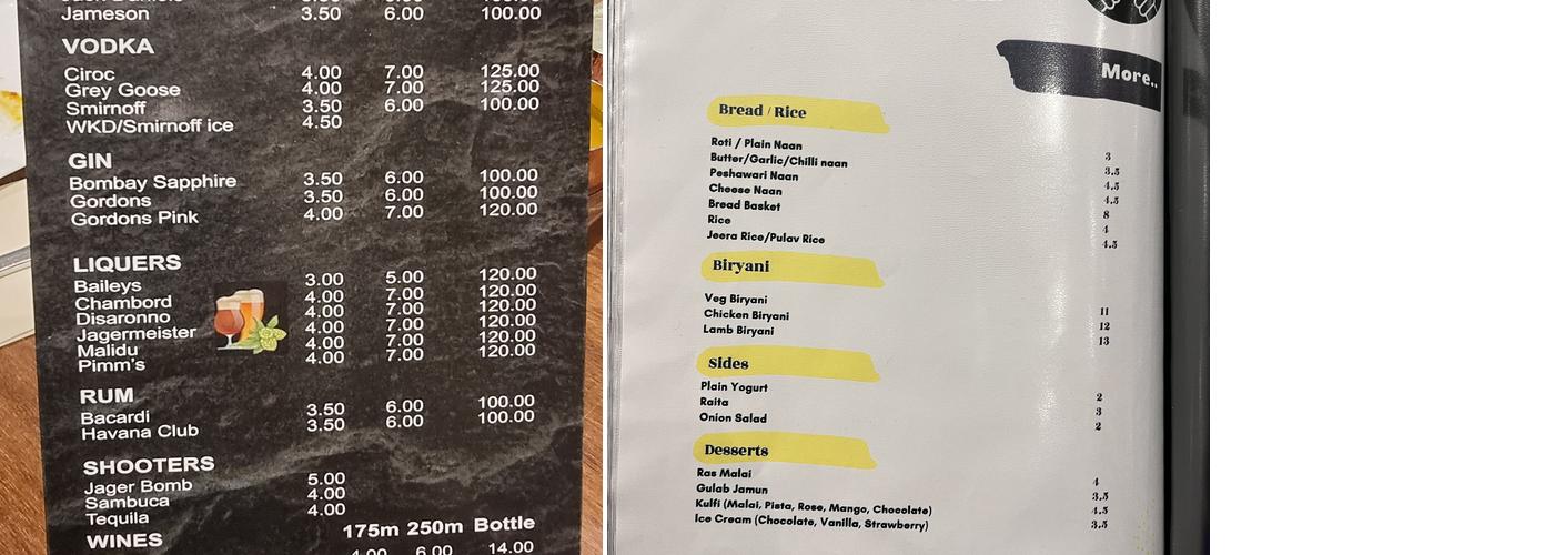 Namaste Watford Menu