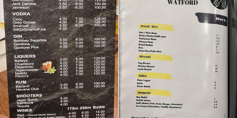 Namaste Watford Menu