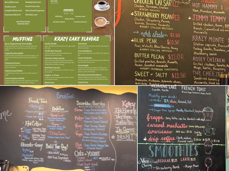 Krazy Cakes Cafe & Restaurant Menu