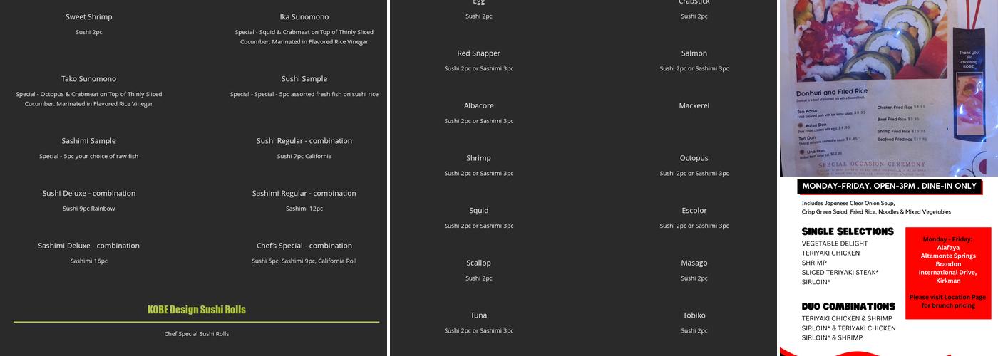 Kobe Japanese Menu