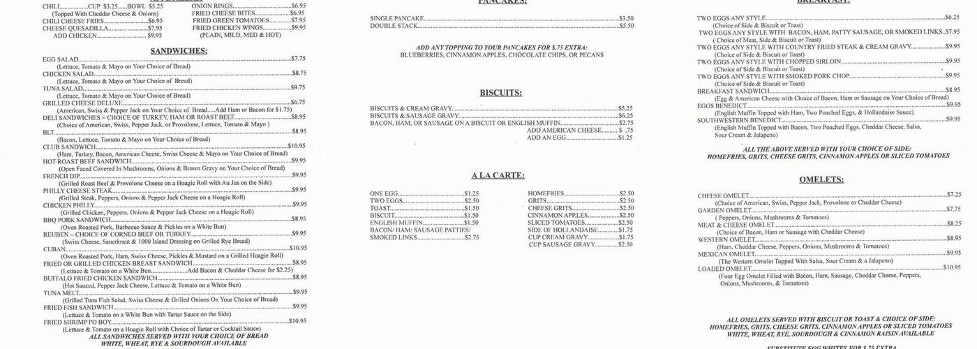 Cafe 20 Menu