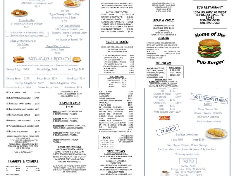 Ed's Restaurant Menu