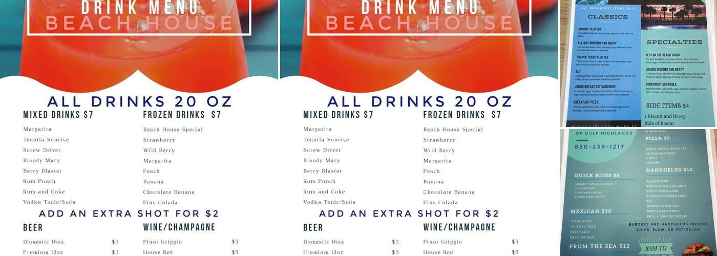 Beach House of Gulf highlands Menu