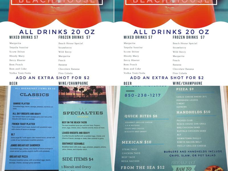 Beach House of Gulf highlands Menu