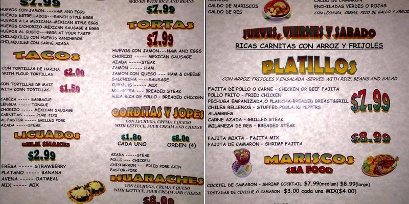El Rinconcito Menu