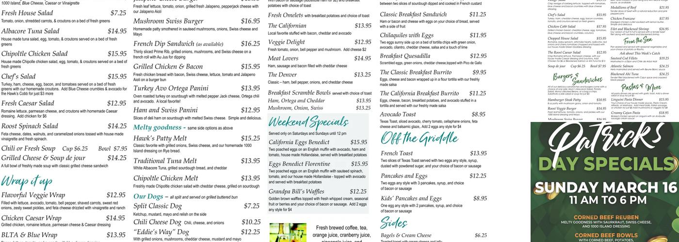 Roost Cafe @ Hawks Landing Golf Club Menu