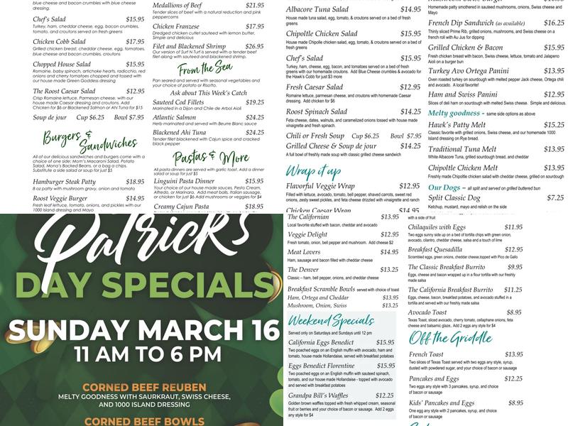 Roost Cafe @ Hawks Landing Golf Club Menu