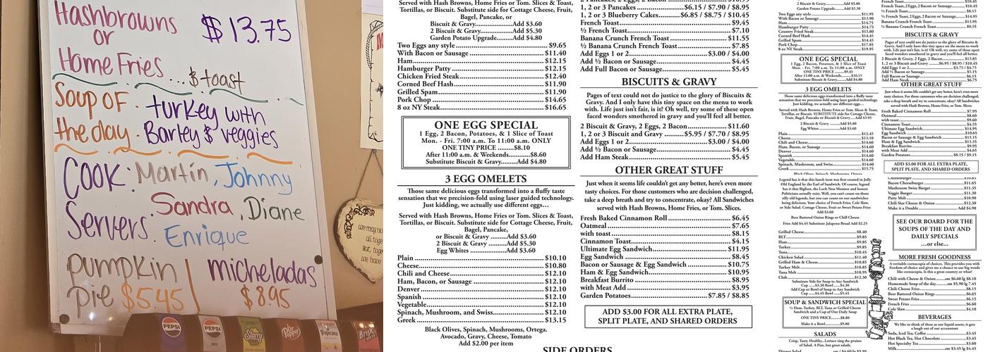 Morongo Valley Cafe Menu