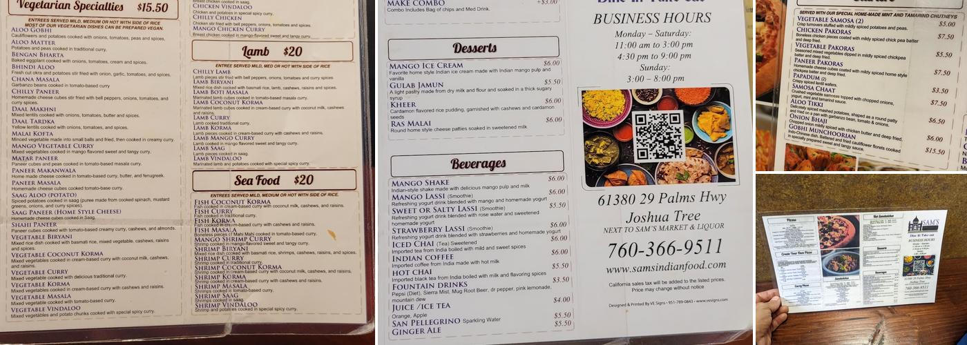 Sam's Indian Food & Pizza Menu