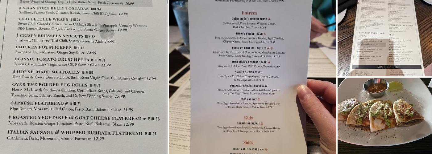 Cooper's Hawk Winery & Restaurant- South Barring Menu