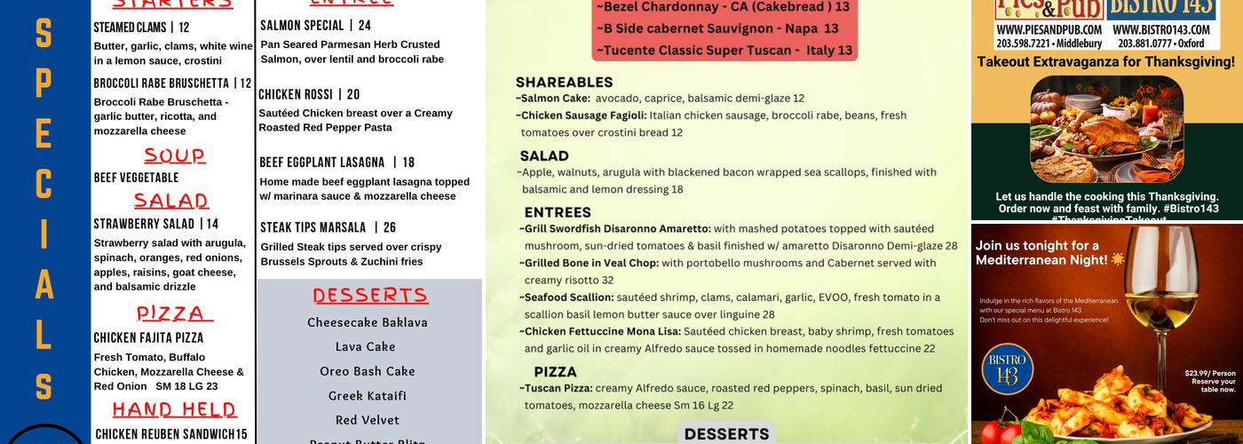 Bistro 143 Menu