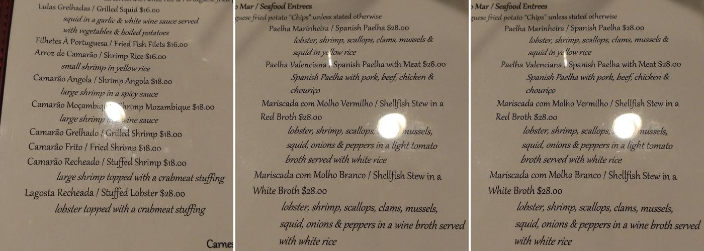 Sagres Restaurant Menu