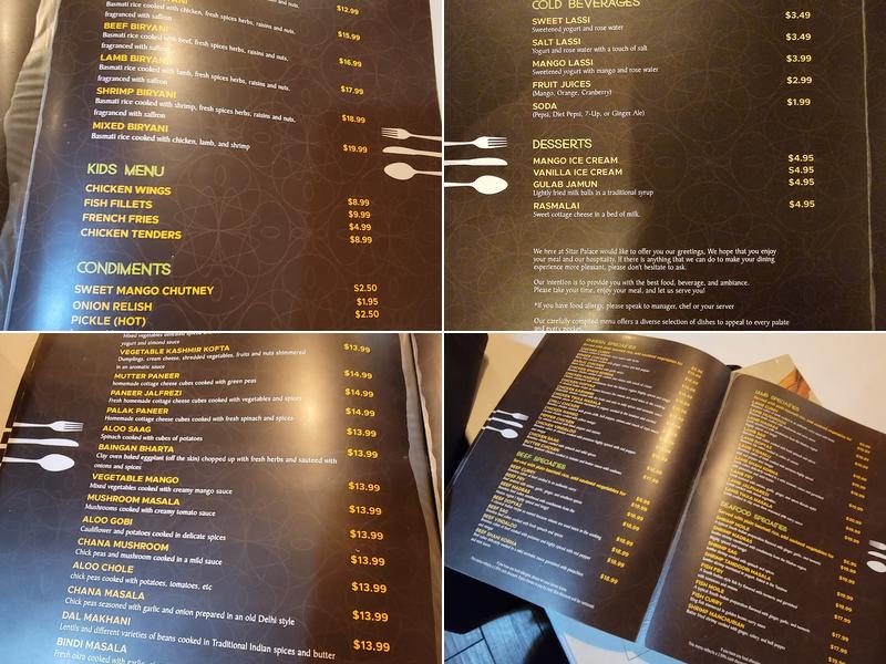 Sitar Palace Menu