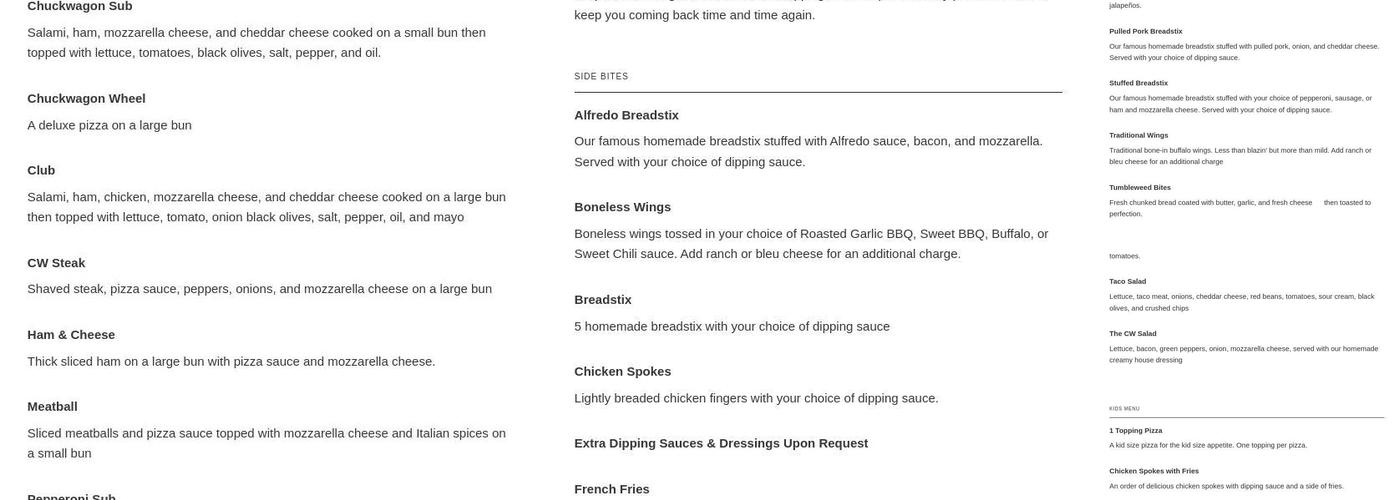 Chuckwagon Pizza Menu