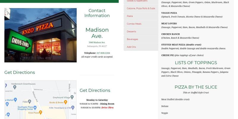 Enzo Pizza Menu