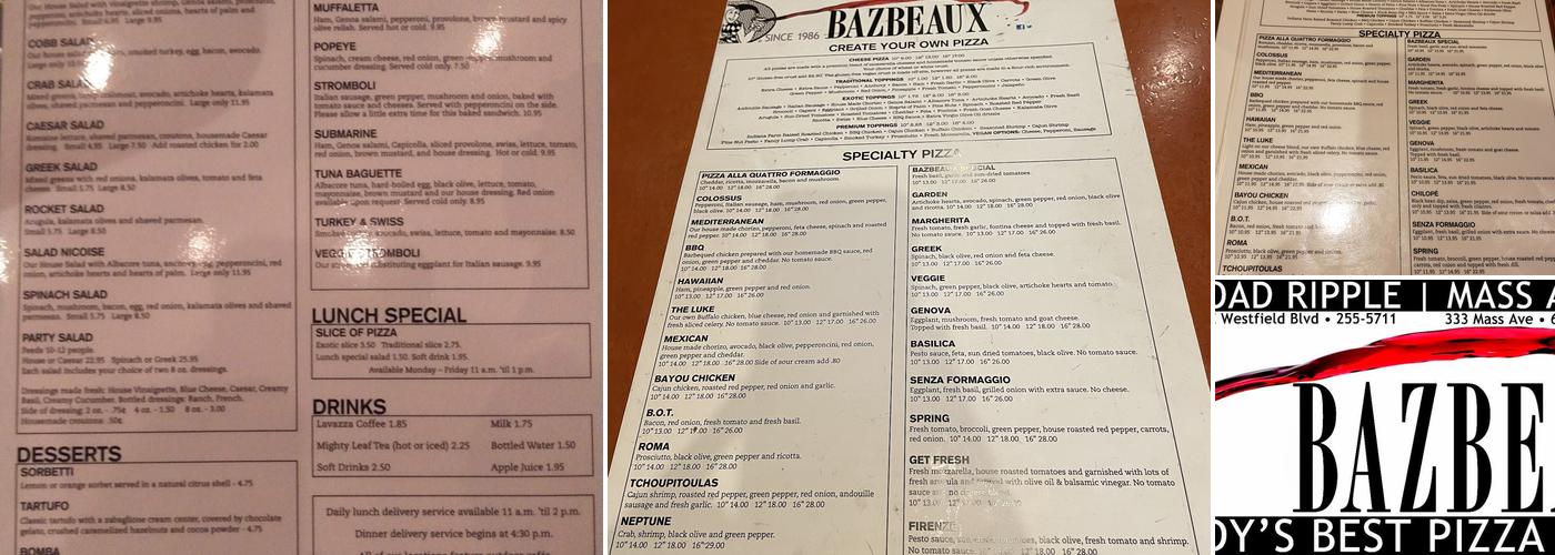 Bazbeaux Menu