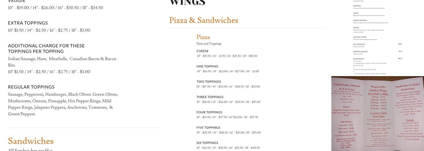 Barry's Pizza and Wings Menu