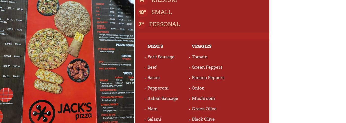 Jack's Pizza Menu