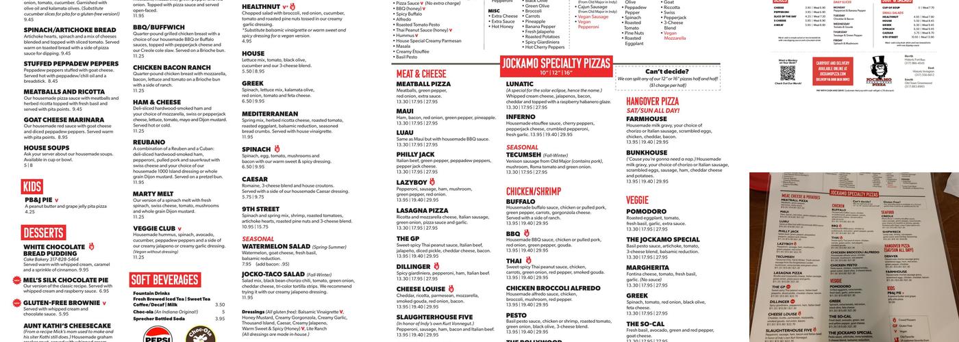Jockamo Upper Crust Pizza Menu